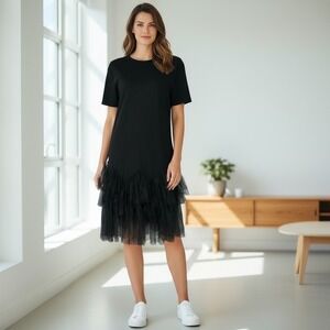 ELLAZHU Women Dress L Black T Shirt Oversized Tulle Tutu Shift Modern Whimsigoth